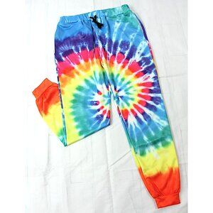 NEW Satin Tie Dye Elastic Waist Drawstring Lounge Stretch Sweat Pants L Unisex